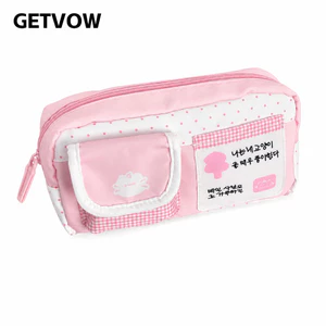 Túi Đựng Bút GETVOW, Bút Chì Nhiều Lớp Màu Trắng Hồng, Thiết Kế Dây Kéo Kawaii In Hình Mèo Dung Tích Lớn Túi Văn Phòng Phẩm Đồ Dùng Học Tập