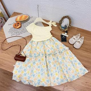 S334-[tomnaukids] Set áo lệch phối chân váy hoa dài cho bé gái size từ 8-35Kg