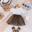 ✿ Bé Gái Da Báo Lưới Đầm Tay Ngắn Cotton Tee Top Ghép Lông Tơ Tutu Váy Mùa Hè Trẻ Em Trang Phục