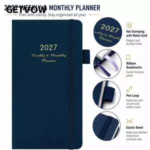 GETVOW Kế hoạch hàng tuần, Ruy băng da Bookmark 2027 Sổ tay lập kế hoạch, Dây đàn hồi Bút lập kế hoạch vòng lặp Sổ tay học tập Lập kế hoạch