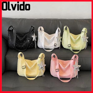 Túi đeo vai hình bánh bao OLVIDO, Túi đeo chéo họa tiết ngôi sao dung tích lớn, Túi Tote đi lại bằng Nylon đa năng thời trang