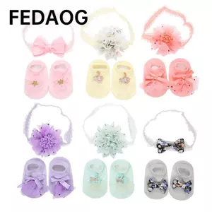 Bộ tất trẻ em FEDAOG, Bộ băng đô Cotton pha trộn hoa ren cho bé, vải tuyn mềm co giãn nơ trang trí tất trẻ sơ sinh Bộ đạo cụ ảnh