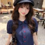 Áo babydoll khuy đỏ cổ bèo sen tay phồng xanh Navy cực đẹp SBD92 - Alisa 95 - Hieuvy Botique