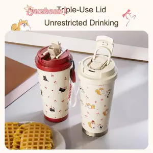 Floral Kitten Design 550ml Dual-DrinkCup, Chai nước di động 316 dung tích lớn