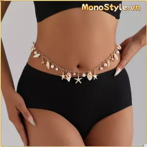 Dây đeo thắt lưng và dây chuyền cơ thể MONOSTYLE phong cách boho sao biển, chất liệu vỏ hợp kim giả, dành cho nữ