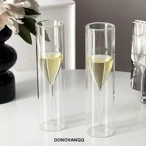 Kính sâm panh DONOVANQQ, Cốc uống nước thủy tinh chống vỡ tường đôi, Hộp đựng rượu sáng tạo Chống bỏng Kính rượu vang trong suốt Sử dụng tại nhà