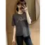 Top phiên bản Hàn Quốc Bìa bụng mùa hè thon gọn hơn Áo thun dáng rộng không đều Trang trí nữ Fat mm Tay ngắn