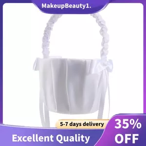 Lãng mạn Nơ Trắng Satin Lễ Cưới Tiệc Hoa Cô Gái Giỏ