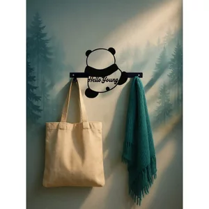 HELLOYOUNG Vintage Panda Móc Kim Loại Handmade Sắt Móc Chìa Khóa Treo Tường Trang Trí Giá Để Đồ