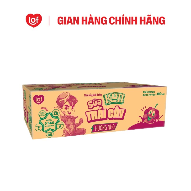 Sữa trái cây KUN vị nho thùng 48 hộp x 180ml