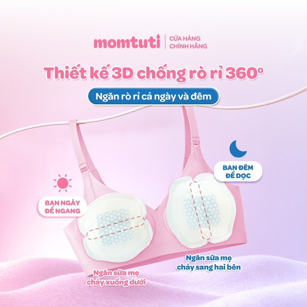 Miếng Lót Thấm Sữa Mỏng Nhẹ Thấm Hút Nhanh Momtuti Dành Cho Mẹ Bỉm Chống Tràn 360 độ (30 miếng/hộp)
