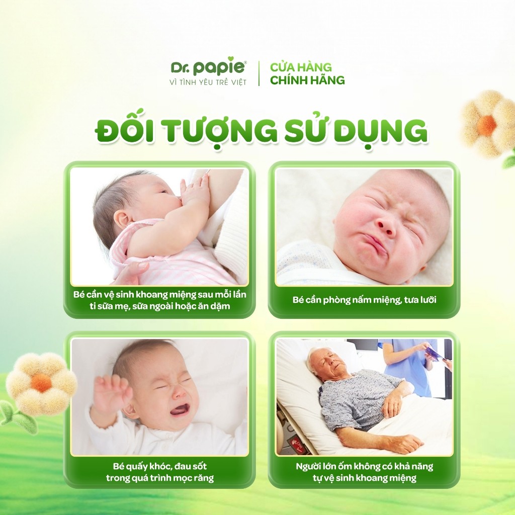 Combo 2 Gạc Rơ Lưỡi Làm Sạch Răng Lưỡi Nướu Công Thức Sáng Chế Độc Quyền Dr.Papie 0+ Ngừa Tưa Lưỡi Nấm Miệng