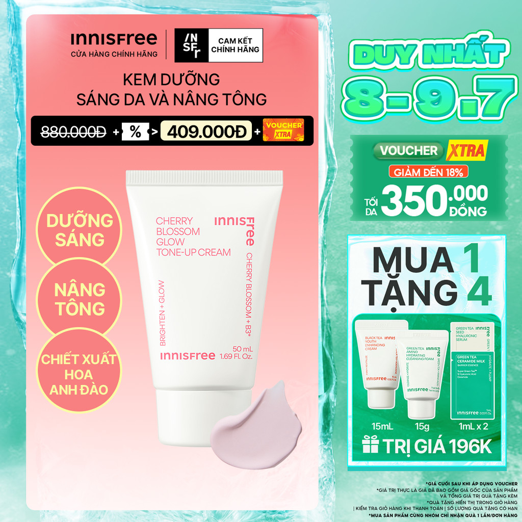 Kem nâng tông, dưỡng sáng làm đều màu da từ hoa anh đào INNISFREE Cherry Blossom Tone Up Cream 50ml