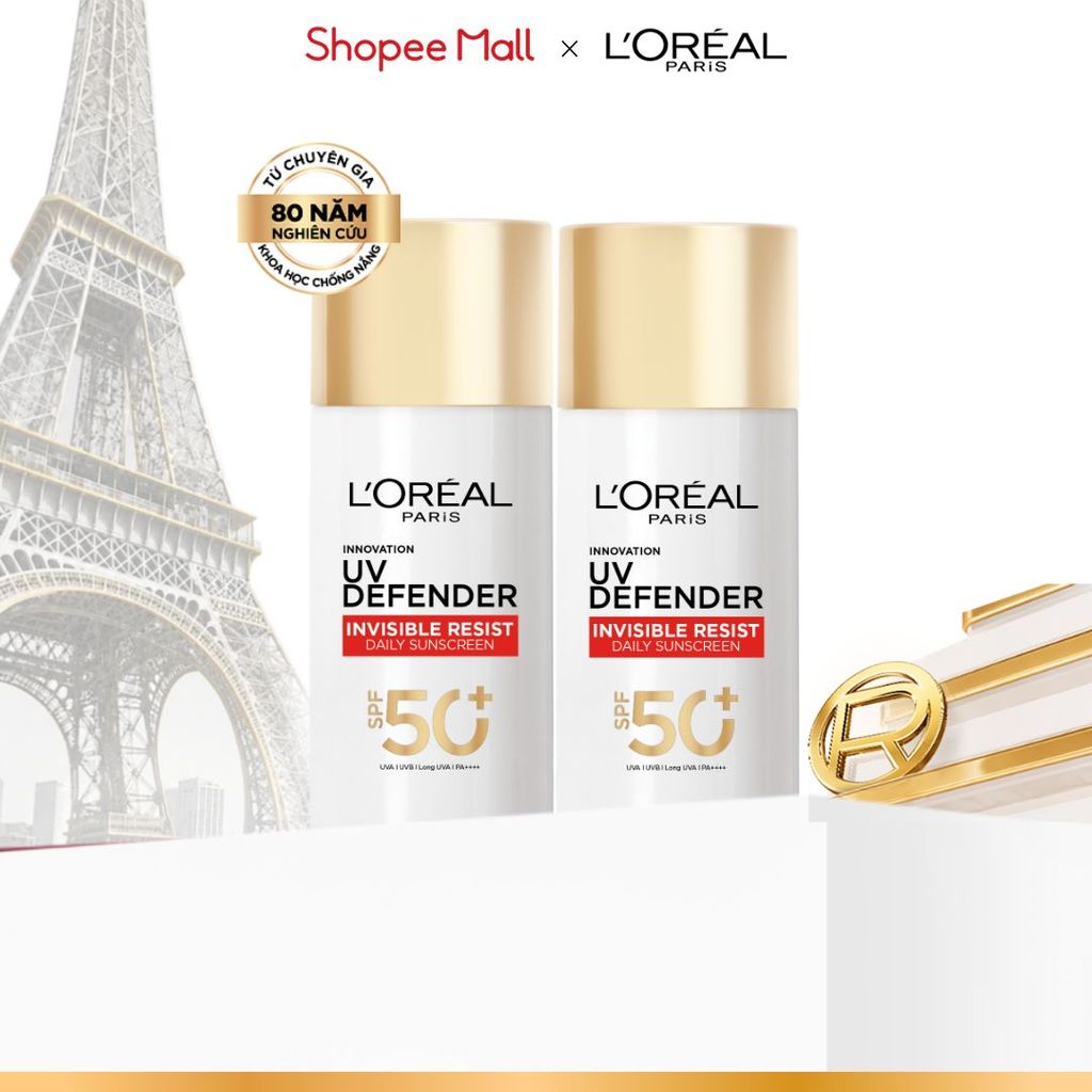 PB- Bộ 2 Sữa Chống Nắng Phổ Rộng Vô Hình Thoáng Da Kháng Mọi Tác Động Invisible Resist SPF 50+ PA++++ L’Oréal Paris 50ml