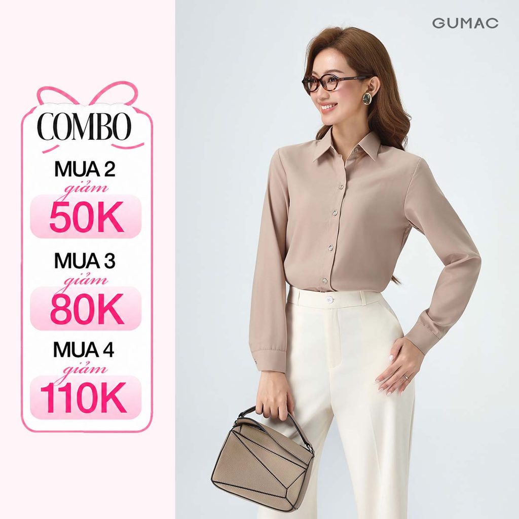 Áo Sơ Mi Nữ Tay Dài GUMAC Form Regular Cơ Bản Chất Lụa Mango Mềm Mát Công Sở Thanh Lịch BAE00001
