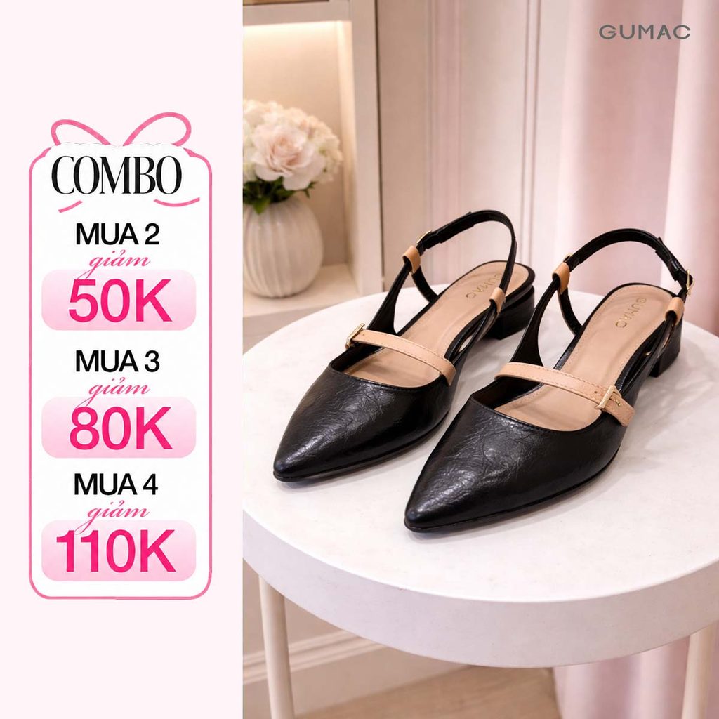 Giày Cao Gót Nữ GUMAC Mũi Nhọn Phối Khóa Quai Ngang Thanh Lịch Dễ Phối GF04055