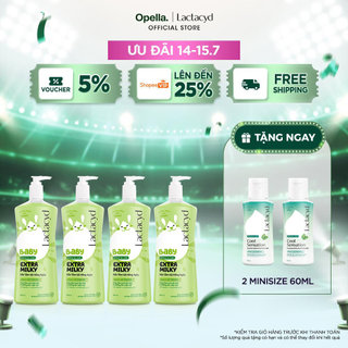 Bộ 4 Chai Sữa Tắm Gội Trẻ Em Lactacyd Baby Extra Milky Làm Sạch Dịu Nhẹ và Dưỡng Ẩm Vượt Trội Size Jumbo 800ml Cho Bé