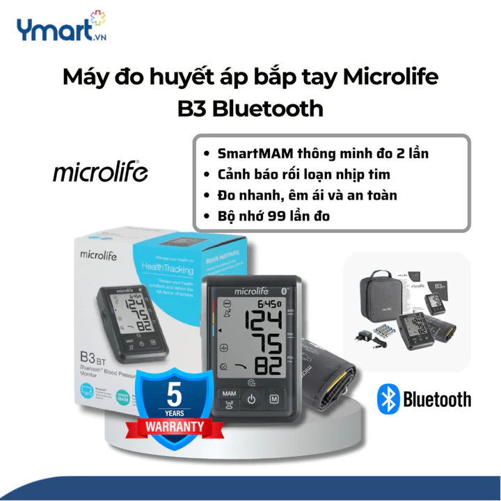 Máy đo huyết áp MICROLIFE B3 Bluetooth (BT) cho người dùng lựa chọn đo 1 lần hoặc đo 2 lần bằng cách nhấn nút MAM