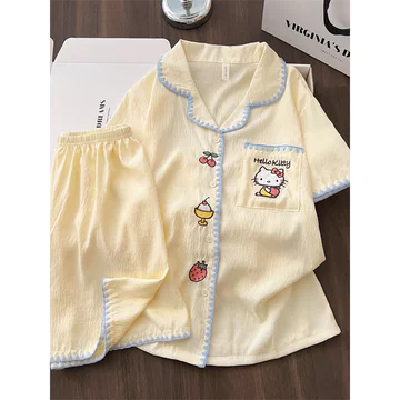 đồ tole nữ mặc nhà đồ bộ nữ đồ mặc nhà Đồ ngủ nữ mùa hè tay ngắn mẫu mới hoạt hình mèo con dễ thương đồ mặc nhà nữ đồ ngủ mềm mại mùa hè ngọt ngào ve áo
