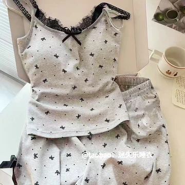 đồ bộ nữ đồ mặc nhà set xinh Bộ đồ ngủ ren có đệm ngực phong cách Hàn Quốc mẫu mới, bộ đồ hai dây ngọt ngào mùa hè cho nữ, đồ mặc ở nhà cho nữ
