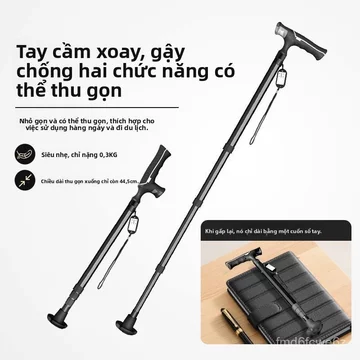 Gậy chống nhẹ và có thể thu gọn dành cho người già, gậy chống trượt, gậy bốn chân cao cấp dành cho người cao tuổi, dụng
