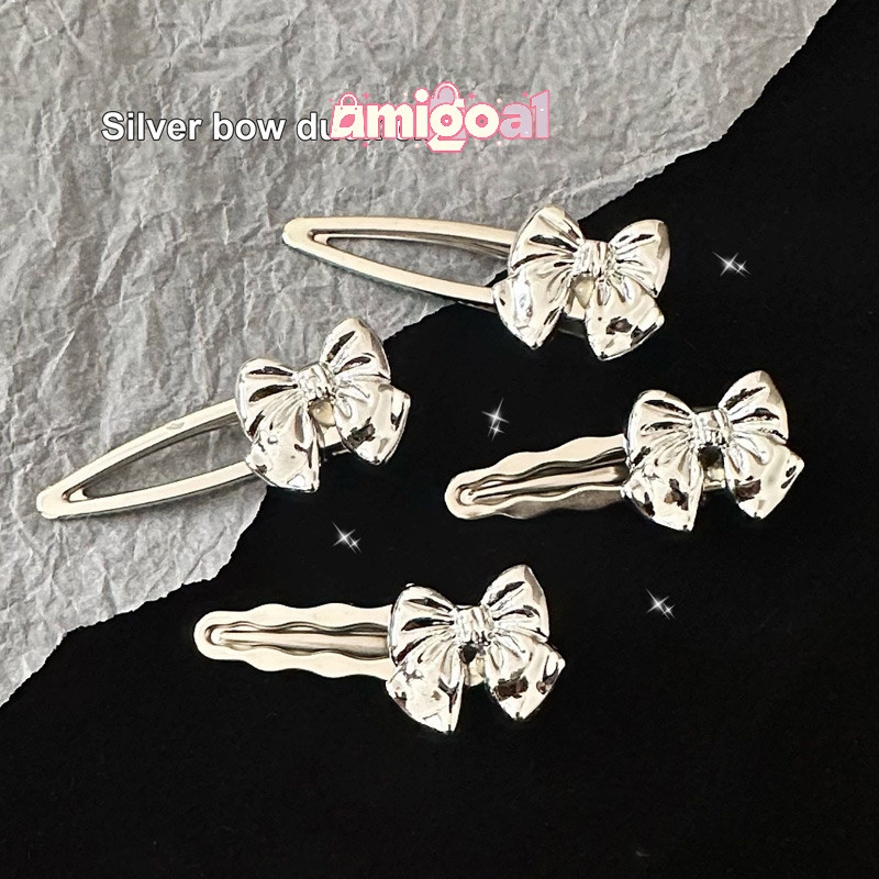 [AM] Kẹp mỏ vịt nơ bạc đơn giản dành cho sinh viên Kẹp tóc đa năng Mũ đội đầu thanh lịch