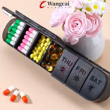 Wangcai Hộp đựng máy tính bảng hộp đựng thuốc hàng tuần WANCGAI, Hộp đựng thuốc 14 lưới, Hộp đựng thuốc Vitamin chống rò rỉ di động có ngăn Hộp đựng thuốc 7 ngày Nam / Nữ
