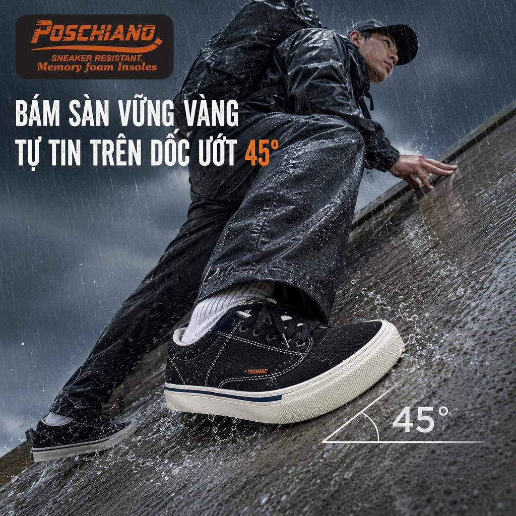 [PS04 Canvas Black White] Giày Sneaker - Poschiano - NAM - NỮ Chống trơn trượt  - Vải Canvas Cao Cấp - Đế Cao Su Crepe  | BigBuy360 - bigbuy360.vn