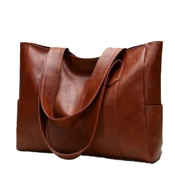 Women's Korean-Style PU Leather Tote Bag – Large