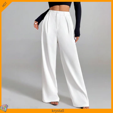 [krystall] Quần ống rộng lưng cao dành cho nữ Quần ống rộng thẳng dáng rộng vừa vặn Quần áo bảo hộ lao động màu trơn Quần mặc công sở thoải mái cho phụ nữ Đông Nam Quần ống rộng