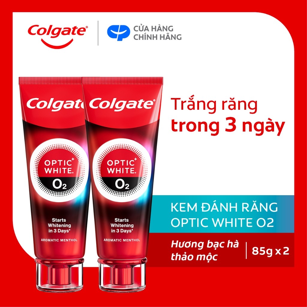 Bộ 2 Kem Đánh Răng Colgate trắng răng TRONG 3 NGÀY Optic White O2 với Oxy Hoạt Tính 85g/tuýp