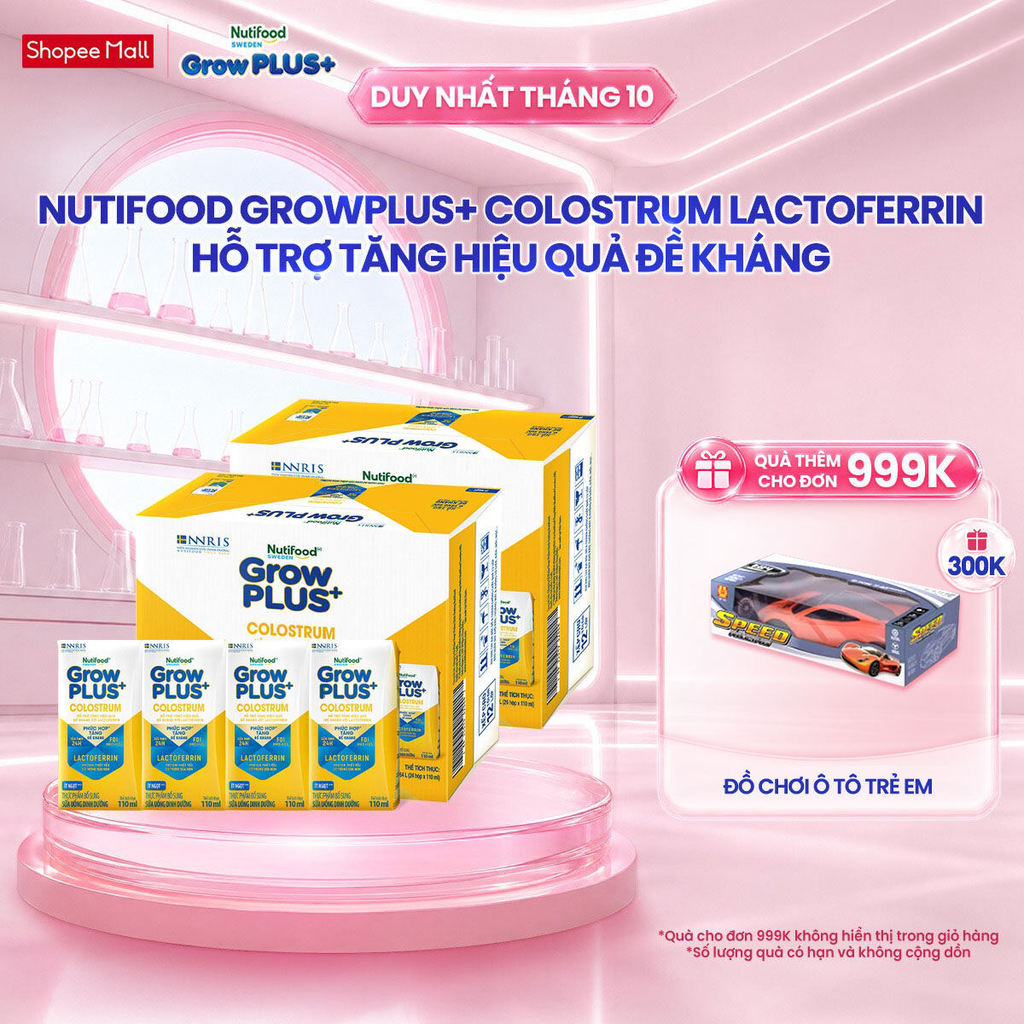 Combo 2 Thùng 24 hộp Sữa bột pha sẵn Nutifood Sweden GrowPLUS+ Colostrum Lactoferrin 110ml