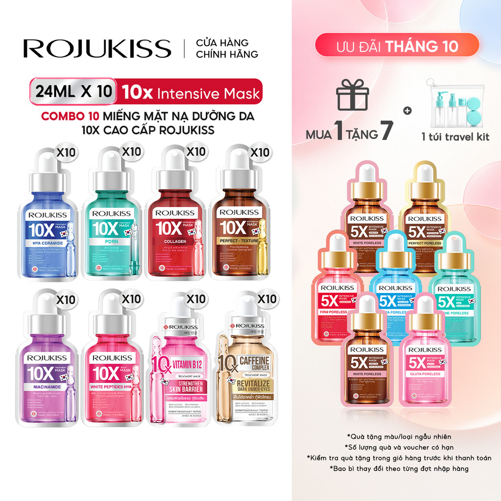 [Combo 10] Mặt Nạ Dưỡng Da Chuyên Sâu, Giúp Phục Hồi, Cấp Ẩm Cho Da Rojukiss 10X Mask 24ml