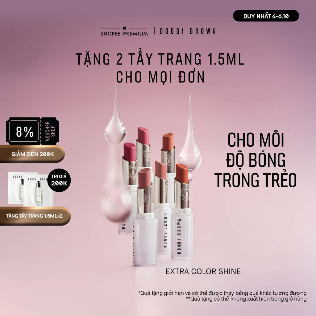 Bobbi Brown Extra Color Shine | Son bóng với chuẩn sắc, dưỡng ẩm cao, giúp môi căng đầy quyến rũ