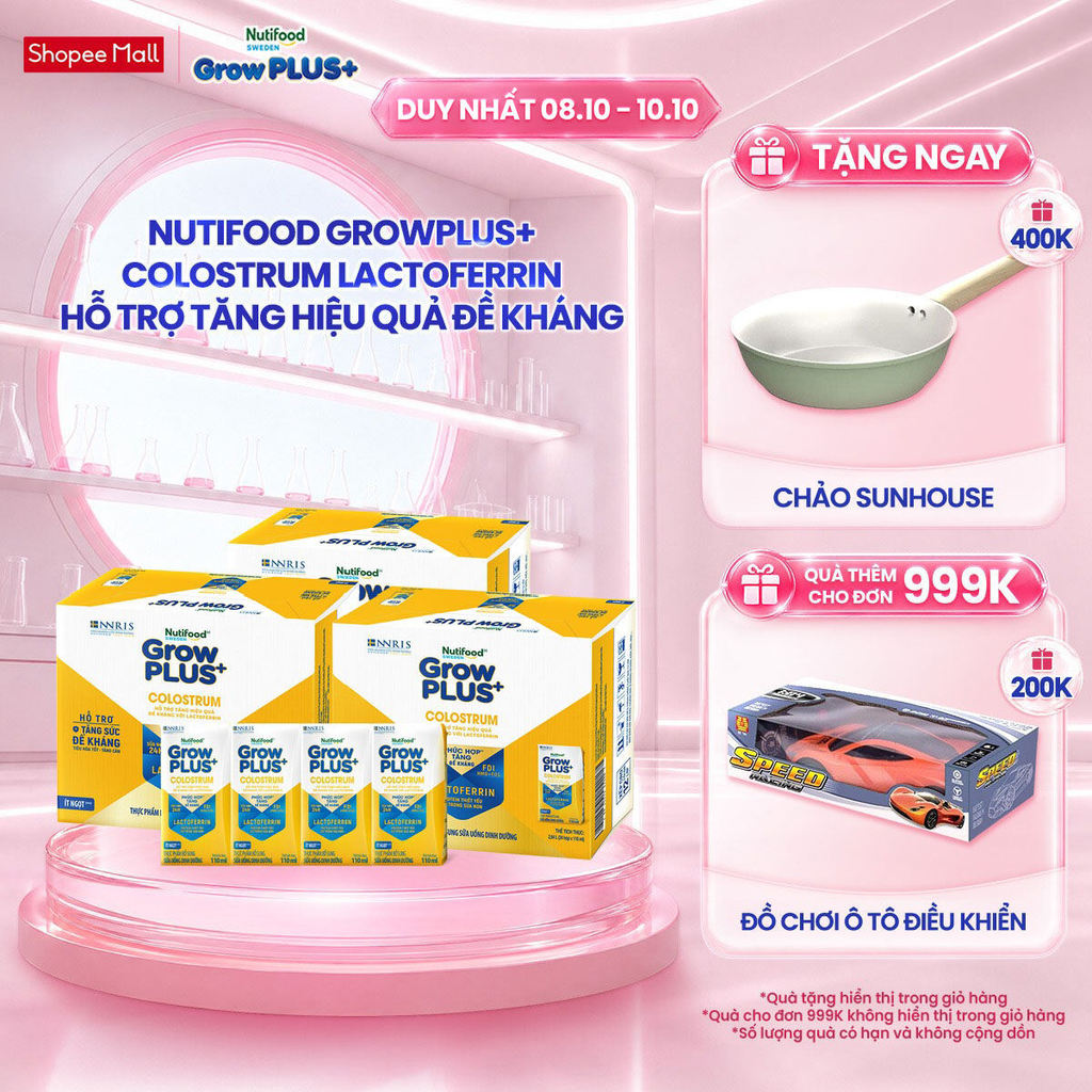 Combo 3 Thùng 24 hộp Sữa bột pha sẵn Nutifood Sweden GrowPLUS+ Colostrum Lactoferrin 110ml