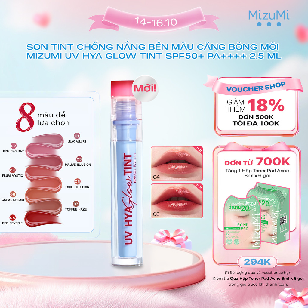 [MỚI] Son tint chống nắng bền màu căng bóng môi MizuMi UV Hya Glow Tint SPF50+ PA++++ 2.5 ml