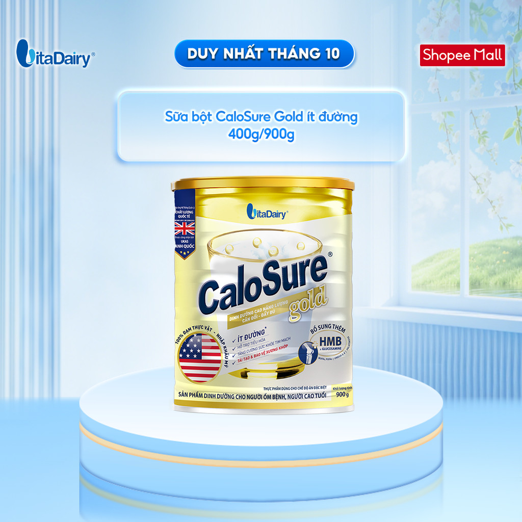 Sữa bột CaloSure Gold ít đường - Bổ sung năng lượng, giúp tiêu hoá khoẻ, hỗ trợ xương khớp khoẻ