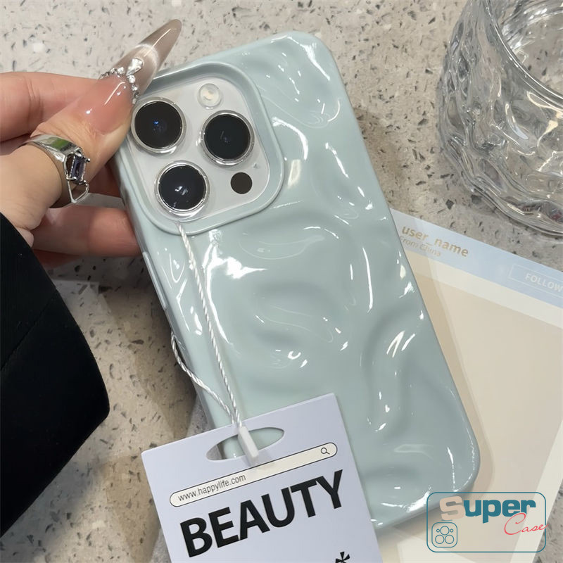 Ốp Lưng Tương Thích Cho IPhone 11 13 16 15 12 14 Pro Max 14 15 12 16 13 Pro 7Plus 16 14 7 15 8 Plus SE 2020 Thời Trang Đơn Giản Macaron Wave Ruffle Water Silicone Glossy Soft Cover