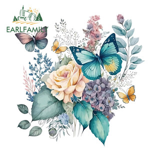 EARLFAMILY Bướm Có Hoa Dán Xe Máy Xe Tay Ga Vali Gương Chiếu Hậu Vinyl Decal Thời Trang Chống Trầy Xước Nhãn Xe
