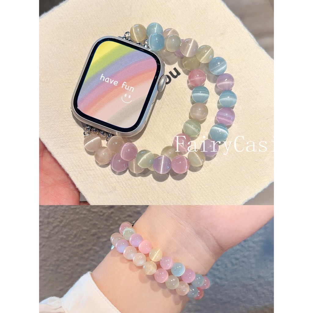 Dây đeo hạt mắt mèo màu kẹo đàn hồi cho Huawei Band 11 Pro 8 9 10 7 6 Vòng đeo tay cho dây đeo đồng hồ Huawei Fit3 / Fit4 4Pro