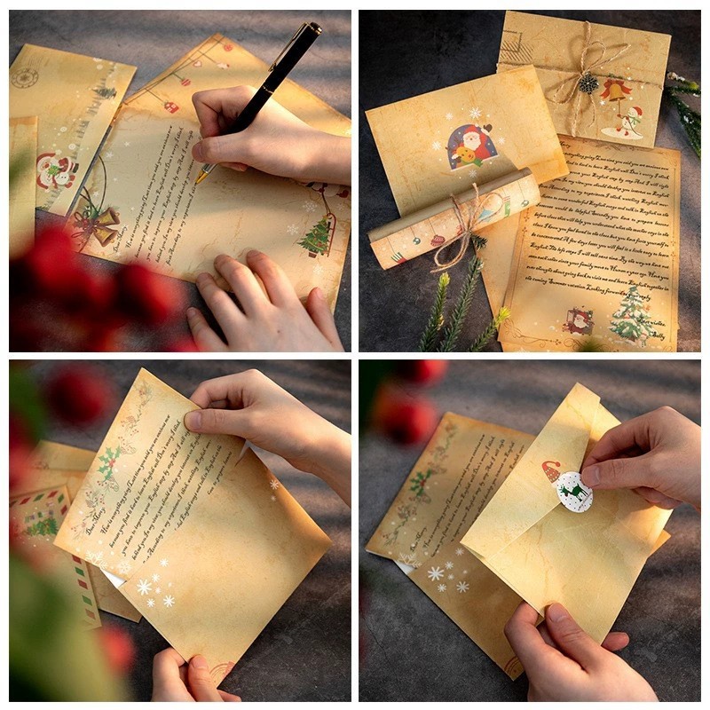 6 Chiếc Thiệp Mời Thiệp Chúc Mừng Phù Hợp Với Đồ Dùng Quà Giáng Sinh Thư Giáng Sinh Pad Giấy Kraft Phong Bì