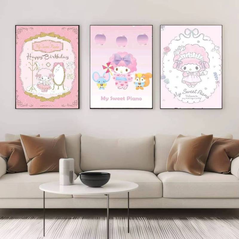 Anime Dễ Thương Sanrio My Sweet Piano Dễ Thương poster Tranh Tường Nghệ Thuật Trò Chơi Trang Trí Phòng Quà Tặng Trang Trí HD Tranh Xe Mèo