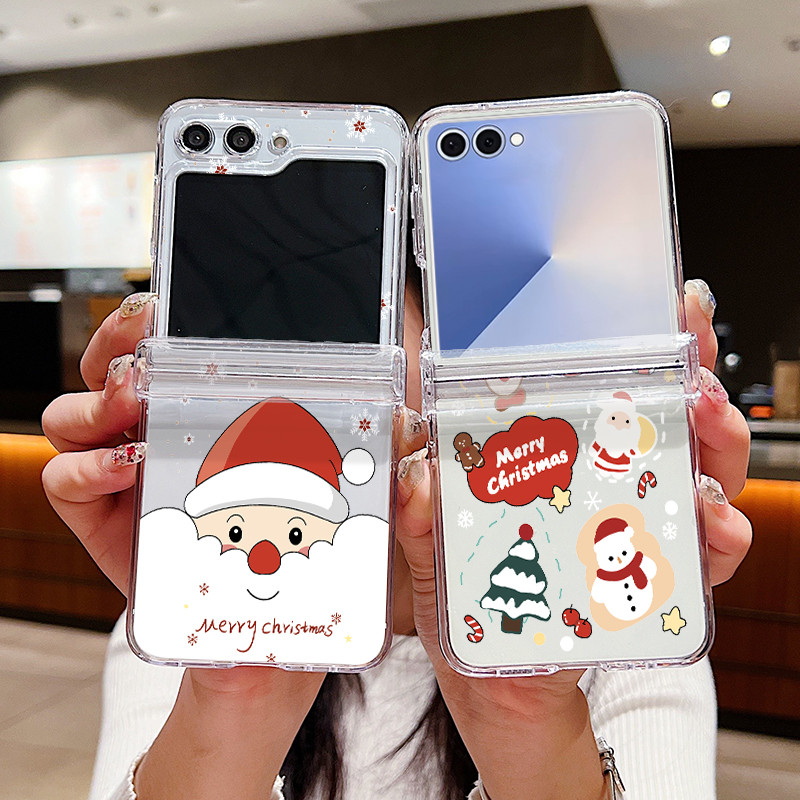 Giáng Sinh Dễ Thương Trong Suốt Ốp Lưng Điện Thoại Samsung Galaxy Z Flip 7 Flip 6 Flip 5 Flip 4 5G Full Bản Lề Gấp Cứng PC Dành Cho Samsung Z Flip7 Flip6 Flip5 Flip4 Flip3