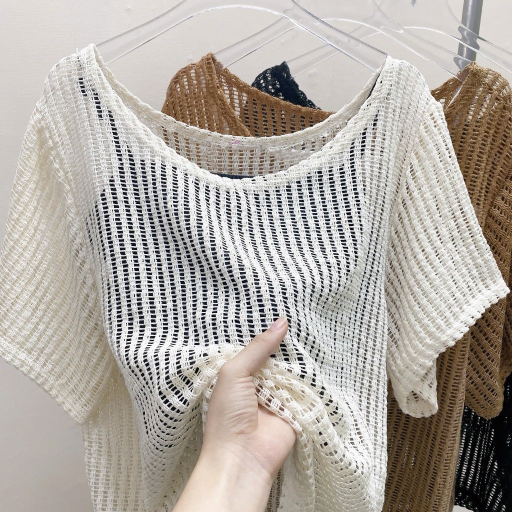 Áo Thun Lưới Bigsize Nữ Tay Ngắn Kèm Áo 2 Dây Đậu Bigsize Phom Rộng Dễ Mặc Thoải Mái A318+G118