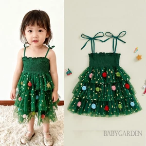 1-6 Tuổi Trẻ Em Bé Gái Giáng Sinh Một Dòng Đầm In Hình Ngôi Sao Không Tay Dây Buộc Dây Đeo Smocked Tulle Bánh Đầm