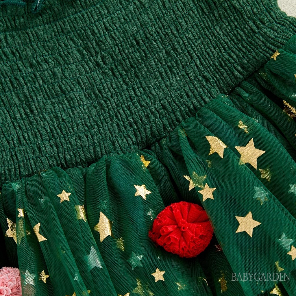 1-6 Tuổi Trẻ Em Bé Gái Giáng Sinh Một Dòng Đầm In Hình Ngôi Sao Không Tay Dây Buộc Dây Đeo Smocked Tulle Bánh Đầm
