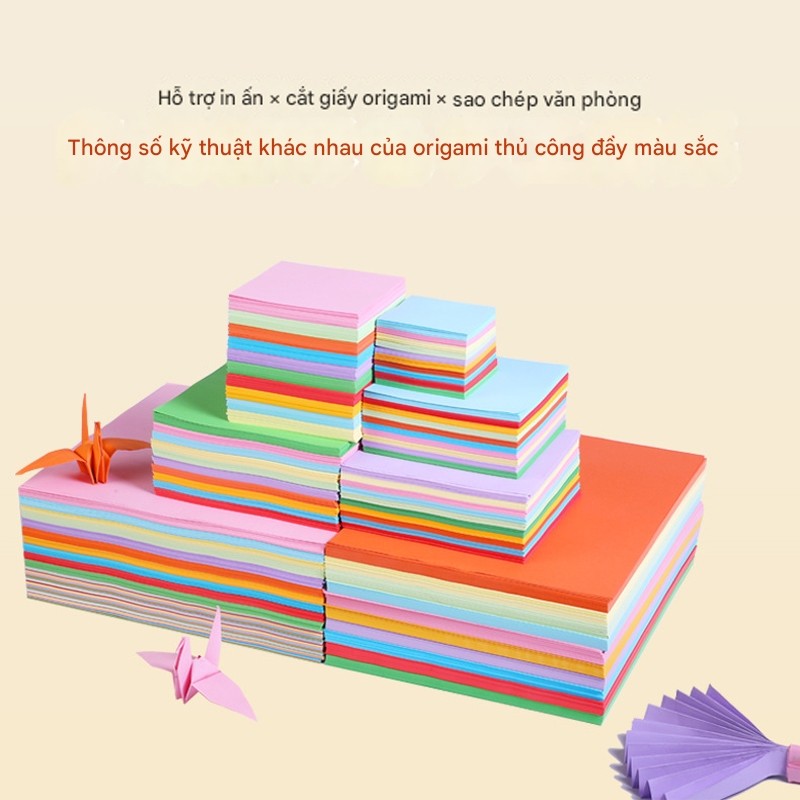 M6B8 Giấy màu 160 gsm gấp hoa, origami, in ấn ( 10 màu tổng 100 tờ) nhiều kích thước MALAN