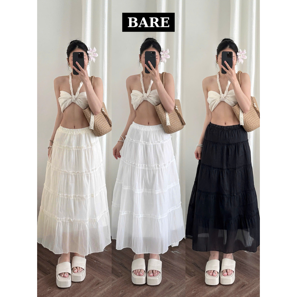 Chân Váy Dáng Dài Xòe 5 Tầng Chất Voan Tơ Phối Bèo Phong Cách Ulzzang Thời Trang_CV055