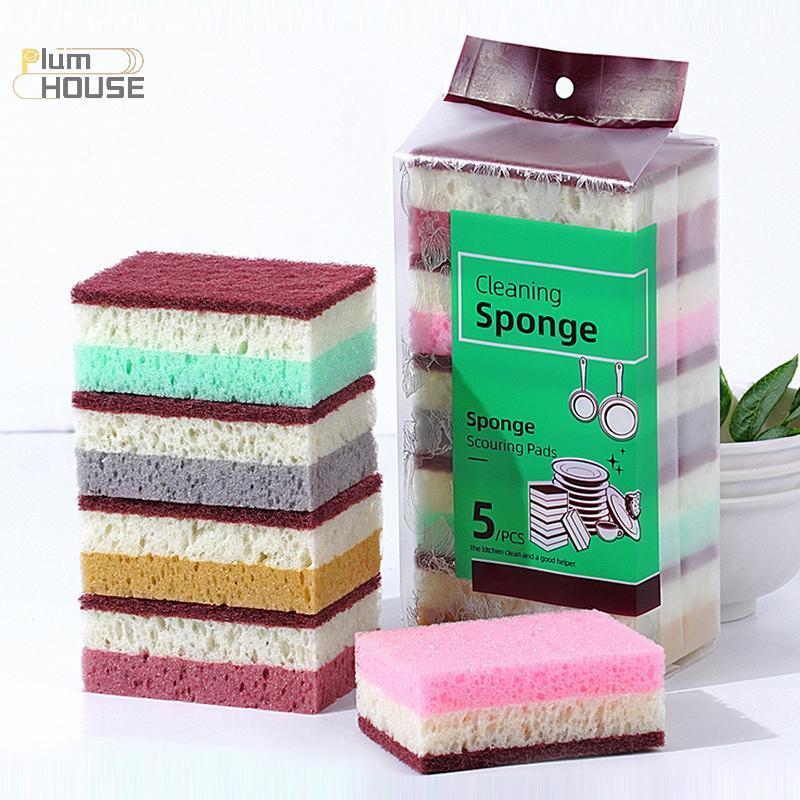 PlumHOUSE 5 / 10 Chiếc Vải Làm Sạch Bọt Biển Mật Độ Cao Vải Rửa Bát Không Gọn Nhà Bếp Và Phục Vụ Đồ Dùng Bàn Chải Xốp Cho Nồi Bát VN