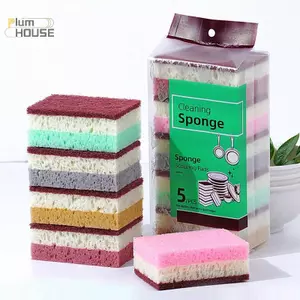 PlumHOUSE 5 / 10 Chiếc Vải Làm Sạch Bọt Biển Mật Độ Cao Vải Rửa Bát Không Gọn Nhà Bếp Và Phục Vụ Đồ Dùng Bàn Chải Xốp Cho Nồi Bát VN